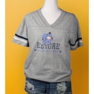 Disney Store Eeyore Top Womens L Embroidered Pooh striped short sleeve v neck